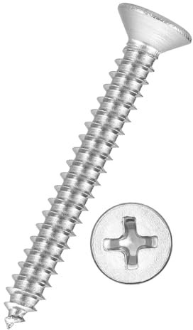 Kozelo 65pcs Phillips Flat Head Wood Screws - [#8x1-3/8] 304 Stainless Steel Countersunk Self Tapping Screws for Furniture Assembly, Interior Trim, Outdoor Construction, Silver