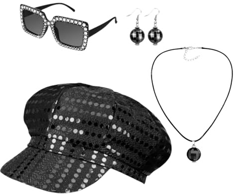 RedFlameDS 70er-Jahre-Paillettenhut, Abba-Hut, Abba-Zubehör, 70er-Jahre-Kostüm-Zubehör-Set, Disco-Kostüm-Set für Damen, Retro, 70 - 80, Mottoparty, Geburt
