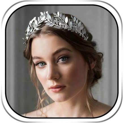 Handcess griechische Göttin Tiara Blatt Krone Stirnband Kostüm Kopfstück Blätter Braut Kopfbekleidung für Frauen (Silver)