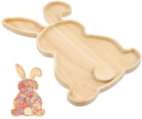 DOITOOL Wooden Rabbit Tray 11.22In Easter Bunny Plate Small Serving Tray for Snacks Fruit and Bread Platter Decorative Food Serving Board for Holidays Parties and Dinners