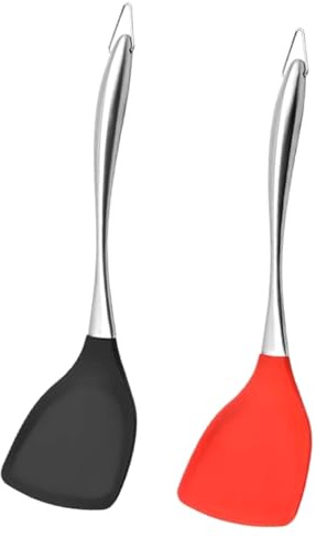 Muuookka Silikon-Wok-Spatel, Edelstahl-Kochwender, Antihaftbeschichtete Schaufel, Hitzebeständig, Ungiftig, Wok-Wender für die Küche, 2 Stück