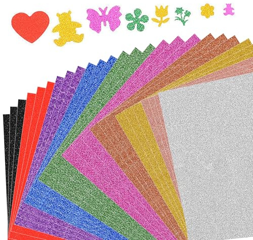30 Feuilles Papier Scintillant Adhésif, Papier Cartonné Pailleté A4 10 Couleurs, Papier pour Bricolage DIY Cartes de Vœux et Scrapbooking