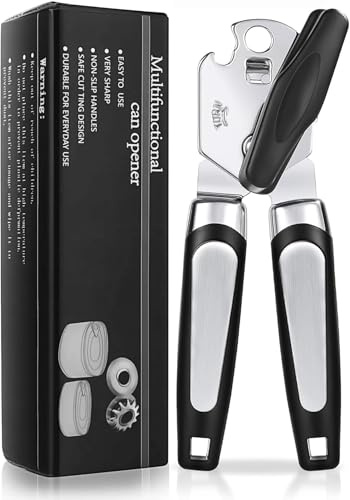 Tin Opener UK, RICKUNCL 3-in-1 Can Opener Handheld, Stainless Steel Can Openers that Works for Arthritis Hands with Multifunctional Bottle Opener