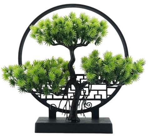 Artificial Bonsai Tree 26×26CM Japanese Pine Fake Potted Plants for Decor | Aesthetic Faux Potted Greenery Zen Garden Decor Realistic Tabletop Small Fake Plants for Home Office Bathroom Shelf Decor