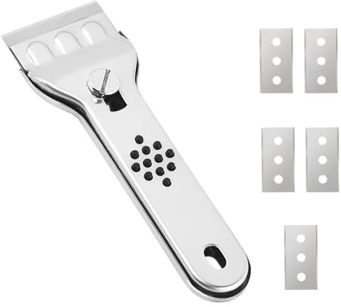 Oven Scraper Tool with 5 Replacement Blades, Stainless Steel Non-Scratch Cleaning Tool for Ceramic Hob, Glass, Oven, Kitchen Surfaces and Burnt Food Removal, Ergonomic Design