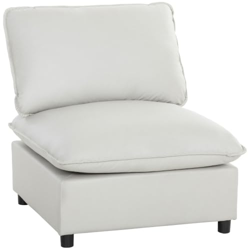 HOMCOM Sessel Modularer Loungesessel Kunstleder Gepolstert 74 cm Grau | Breite Tiefe Sitzfläche, Modernes Relaxsessel, Kleine Räume, Wohnzimmer, Schlafzimmer