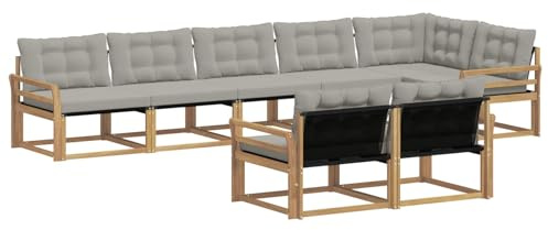 vidaXL Outdoor-Sofagarnitur mit Kissen 8 pcs Weiß und Hellgrau, Gartenmöbel, modernes Outdoor-Sofa, Robustes Eckset für Terrasse, Lounge und Komfort