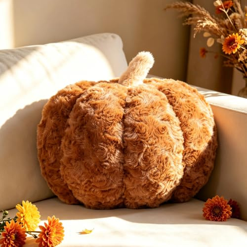 Guaginmy Herbst Kürbis Kissen Groß, Halloween Braun Kürbisform Dekokissen | Zierkissen Aesthetic Sofakissen, Bett Deko Kissen für Schlafzimmer, Geschenk, 30 cm