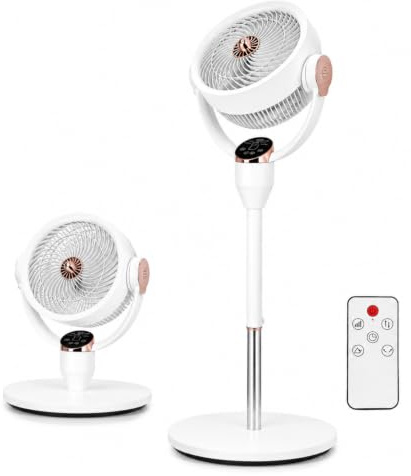 Ventilatore a Piantana Silenzioso 23 dB con Motore DC, Circolatore d'Aria 3D Oscillante, 6 Velocità, Telecomando, Controllo Vocale Smart, Timer, Altezza Regolabile, 2 in 1 per Casa e Ufficio