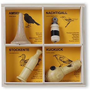 KOOKOO Vogelpfeifen 4er Set, Handgefertigte Instrumente für Naturgeräusche, Vogelstimmen-Imitation mit Aufbewahrungsbox (4er Set)