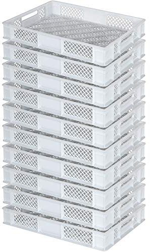 BRB 10x Eurobehälter/Stapelkorb, lebensmittelecht, LxBxH 600x400x90 mm, 15 Liter, weiß