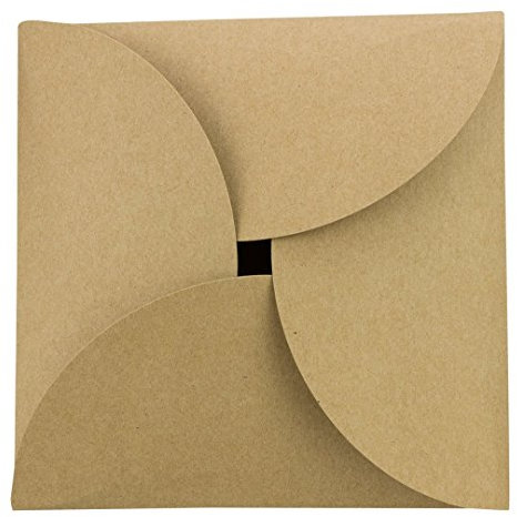 CD-, Karten- u. Geschenk Hülle, braun, 125 x 125 mm, 3 mm Füllhöhe, Kraftkarton, Kraftpapier Pochette, Blütenverschluss - 25er Pack