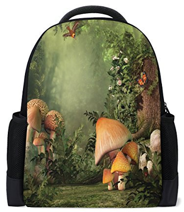 LIANCHENYI Rucksack mit Pilz-Motiv im dunklen Wald