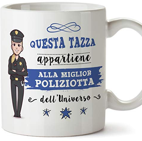 MUGFFINS (Taza en Italiano) Mujer policía Tazas Originales de café y Desayuno para Regalar Trabajadores y Profesionales. Esta Taza Pertenece al Mejor policía del Universo. Cerámica 350 ml