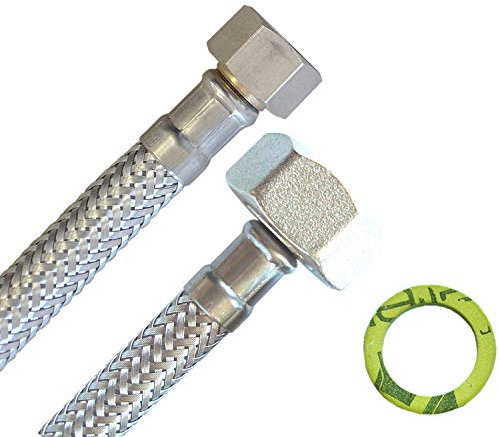 Panzerschlauch 3/8ÜM x 3/4ÜM, Flexschlauch für Sanitär mit Trinkwasserzulassung, DN08, Edelstahl, Länge 30 cm, Made in Germany