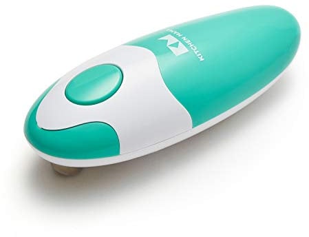 Kitchen Mama Ouvre-boîte électrique avec fonction démarrage & arrêt automatique à simple touche, bords lisses, ergonomique, parfait pour personnes souffrant d'arthrite, compacte sans fil (Turquoise)