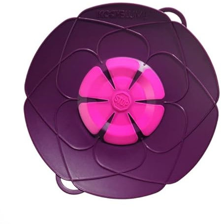 Kochblume das Original 2er Set M+ L , Silikon Überkochschutz für Töpfe und Pfannen, Mikrowellen-Deckel, Spritzschutz und Dampfgar-Aufsatz | (Lila, M | Topfgröße 14-20cm & L Topfgröße 14-24cm)