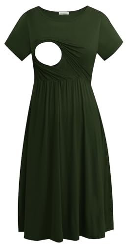 Smallshow Damen Lässiges Kurzarm Stillkleid Umstandskleid für Stillen Army Green XX-Large