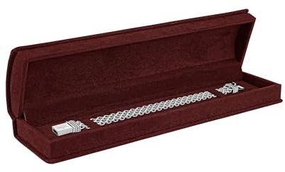 Noble Luxurious Suede Bracelet Jewellery Box with Matching Two Piece Packer with Ribbon for Engagement, Proposal or Special Occasions (Burgundy, Bracelet Box)
