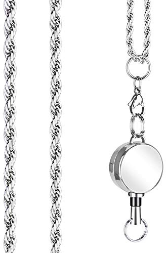 ZGRMZQL Silver Stainless Steel Lanyards for id Badges with Retractable Reel