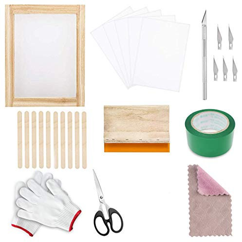 Siebdruck-Set, 37-teiliges Siebdruck-Set für Anfänger und Siebdruckbegeisterte, mit Siebdruckrahmen, Siebdruckklinge, exquisites Schablonen-Schnitzmesser
