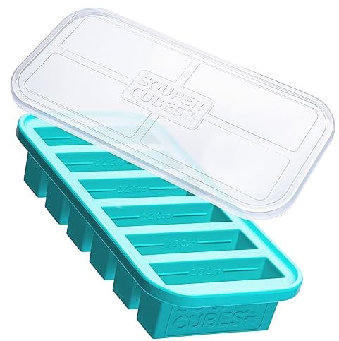 Souper Cubes 1/2 Cup Silicone Freezer Tray with Lid - Silicone Freezer Mould Perfect for Sauces, Mashes, Salsa, Broths, Stews and More - Aqua – 1-Pack