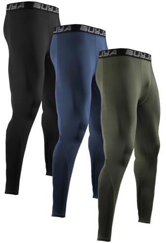 BUYJYA 3 or 5 Pack Men's Compression Pants Running Tights Workout Leggings Athletic Cool Dry Yoga Gym Clothes Gift