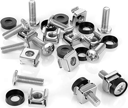 Poppstar M6 x 20mm Rack-Schrauben & Käfigmuttern-Set für 10 und 19 Netzwerkschränke (10 Stück) Serverschrank-Schrauben inkl. Unterlegscheiben