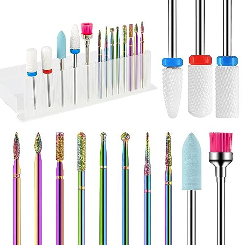 PAIRIER Nagelfräser Bits Schleifköpfe Nagelfräser Keramik und Hartmetall Bits 13 Stück für Gel Acryl Nagelhaut und Naturnägel Maniküre Pediküre Nagelpflege