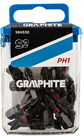 GRAPHITE Schlagbits PH1 x 25 mm, 20 Stück, 1/4“ Sechskant-Aufnahme, S2-Stahl, in Kunststoffbox