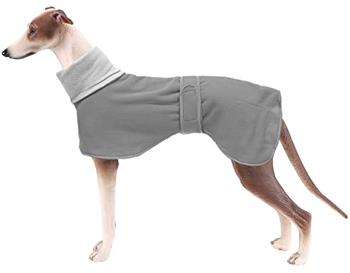 Morezi Winter Hundemantel mit reflektierender Leiste, weiches Polyester-Fleece, verstellbares Band, für Windhunde, Lurcher und Rennhunde-Grau-XS