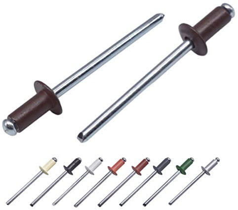 (100 Stück) Lackierte Blindnieten 4,0 x 10 mm, Kuppelkopf, DIN 7337, Aluminiumniete und Stahldorn, Popnieten (100, Schokoladenbraun RAL 8017)
