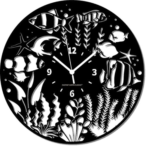 Instant Karma Clocks Wanduhr – Aquarium Fische Meer Ozean Durchmesser 30 cm Schwarz