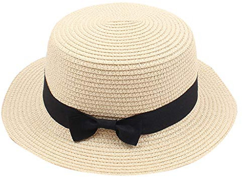 Hanxiulin Chapeau cylindrique rond pour femme - Chapeau de soleil - Chapeau de soleil - Chapeau de plage - Chapeau élégant - Design rétro - Chapeau de paille pour femme et fille - Uni - Vacances de