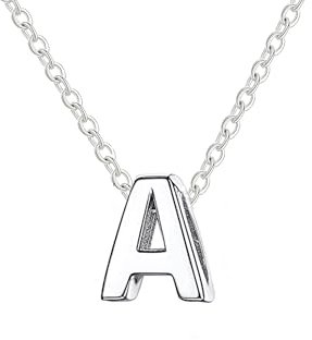 Collar para mujer con letra inicial con Hermosa caja de regalo. Acero inoxidable Colgantes con letras bisutería barata sobre con mensaje original Amigos Novios (A - Plateado)