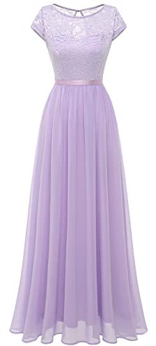 DRESSTELLS Damen Hochzeitskleider für Damen Chiffon Abendkleid Ohne Arm Spitzen Brautjungfernkleid Lang Lavender L