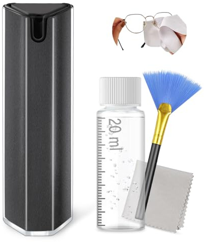 JiaTeums Portable Car Screen Cleaner,Phone Screen Spray Wiper(Grey) | Small Size for Travel,Touchscreen Mist 18ml,Refillable and Washable,Streak-Free,Fast-drying,with Brush and Microfiber Cloth