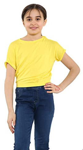 Gum & Berries Girls Batwing Crop Top Shirt Roll Up Sleeves - 5-13 Years