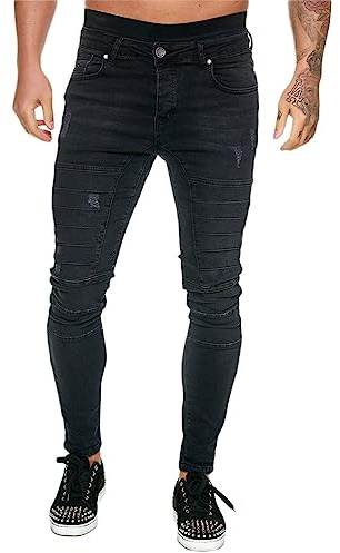 Oanviso Homme Jean Troué Mode Skinny Slim Fit Pantalon Denim Styles Déchiré Sport Trousers avec Fermeture Éclair Casual Pants Trekking Outdoor Cargo Vintage B3 Noir M