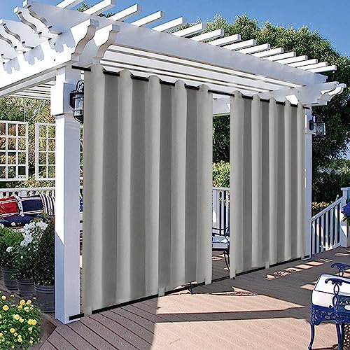 Qelus Outdoor Curtains Waterproof 2 Panels, Gazebo Pergola Curtains W71''xH84'', Windproof Thermal Insulated Outdoor Curtain Drapes Anti-snag for Garden Patio Eyelets Top Rod Pocket Bottom,Light Grey