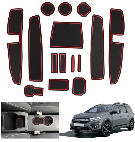 GAFAT 2022-2024 2025 Dacia Jogger Antirutschmatten, Jogger Hybrid/Extreme 2024 Gummimatten rutschfest Non-Slip, Mittelkonsole Matten, Türnaht Matten, Dacia Jogger Zubehör (Rot)