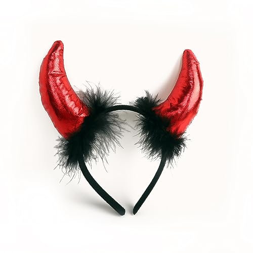 JSRHEEM Diadème à Cornes de Reine Maléfique Halloween, pour Carnaval & Fête, Accessoire pour Cheveux & Déguisement, Ornement de Tête pour Adultes & Enfants, Rouge
