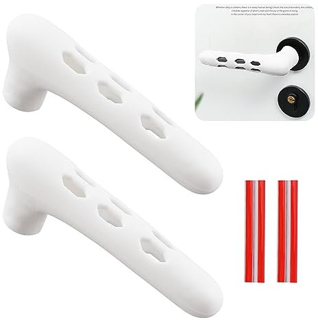 UFURMATE Door Handle Covers, 2Pcs White Hollow Door Knob Covers Silicone Door Handle Glove Covers Anti-Static Safety Door Knob Protector for Flat Square Door Levers