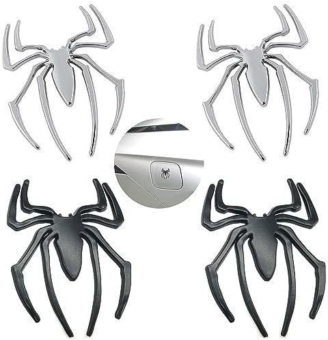 LIANCHEN 4 Stück 3D Fahrzeug Spinne Chrom Auto Aufkleber Spinne Form Spinne Auto Aufkleber Universal Mit 3M-Klebestreifen auf der Rückseite Für Heimwerker Basteln Laptops Tasche Auto Dekoration