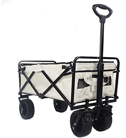 ONDIAN Bollerwagen Faltbar Zusammenklappbarer Außenwagen Wagenwagen Schwerlastklappes Campingwagen für Camping Strand (Farbe : Weiß, Size : 51x95x59cm)