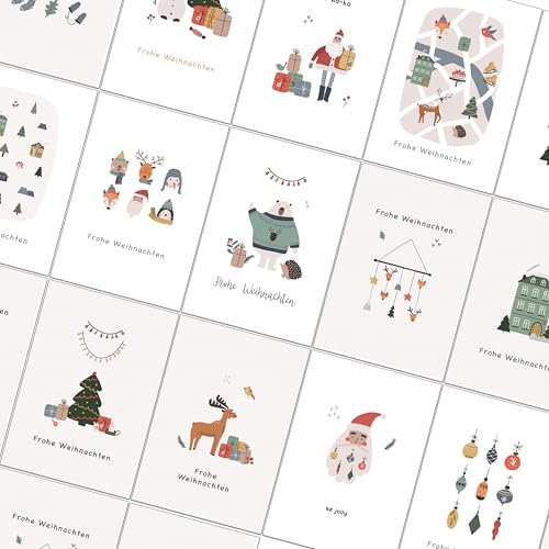 Weihnachtskarten mit Umschlag Set - 30 verschiedene Designs Klappkarten Weihnachtsgrußkarten