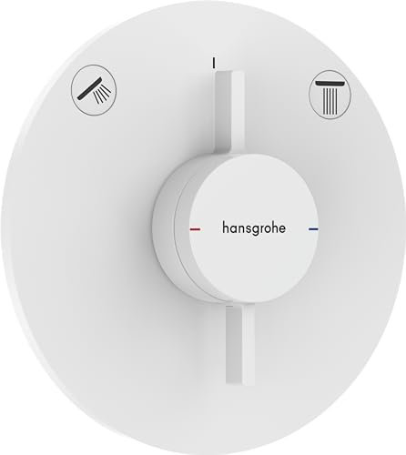 hansgrohe DuoTurn S, grifo de ducha empotrado para 2 funciones, grifo monomando ducha redondo, mezclador monomando de ducha para iBox universal 2, blanco mate