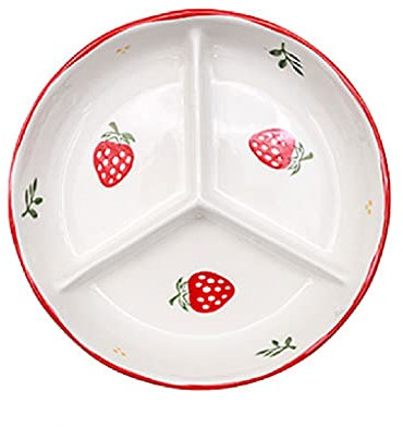 VejiA Fruit Bowls Ceramic Three-Divider Plate Dish Modern Ceramic Divider Plate Dried Fruit Biscuit Fruit Snack Plate/Red
