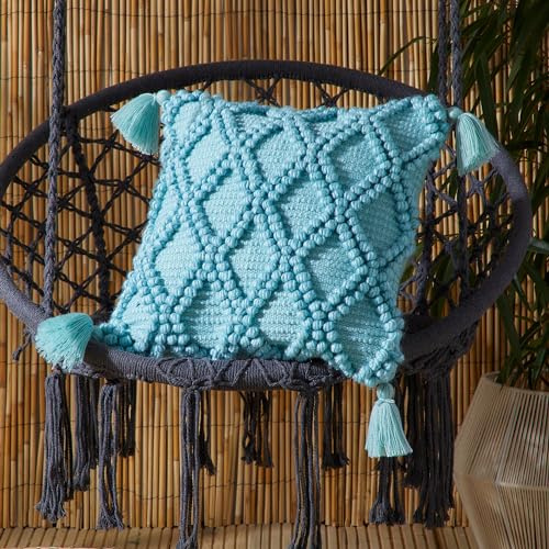 Drift Home - Alda Outdoor Cushion (43 x 43cm) - Duck Egg Diamond Weave Cushion for Outdoor