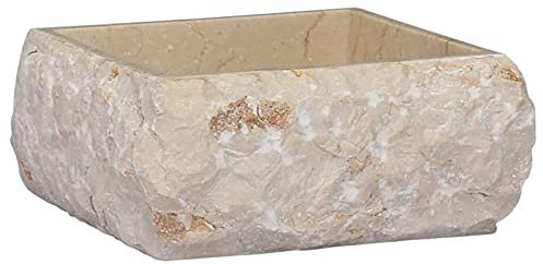 Gecheer Waschbecken Aufsatzwaschbecken Steinwaschbecken Naturstein Waschschale Waschtisch Handwaschbecken Waschplatz Aufsatzbecken Becken Badezimmer Creme 30x30x13 cm Marmor